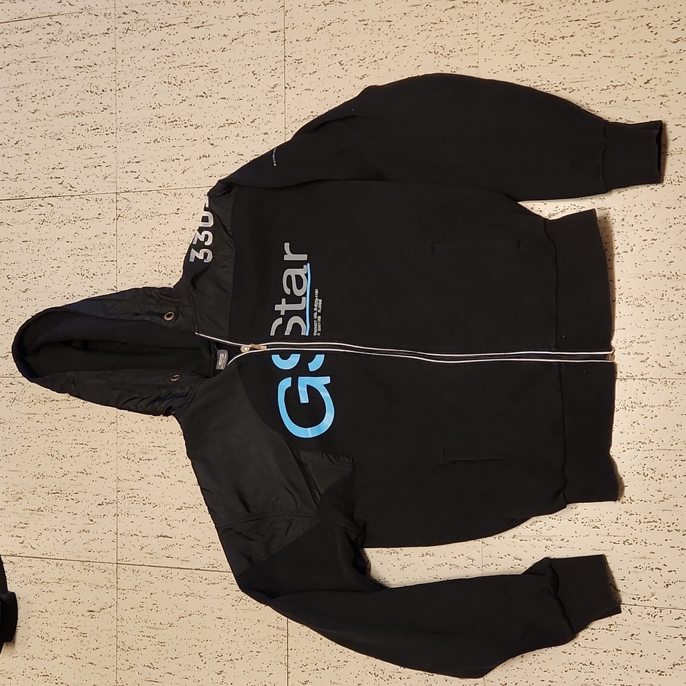 G-Star Raw Black Full Zip Spellout Logo Hoodie Sweater Vintage Y2K